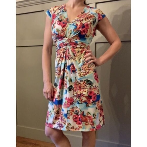 Antonio Melani Cap Sleeve Travel Floral Vacation Printed Sheath Dress Size Small - Picture 2 of 10